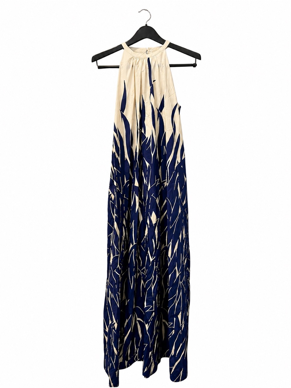 Psophía Vazquez De Castro Blue & Cream Abstract Halter Maxi Dress Size Small - Picture 2 of 4